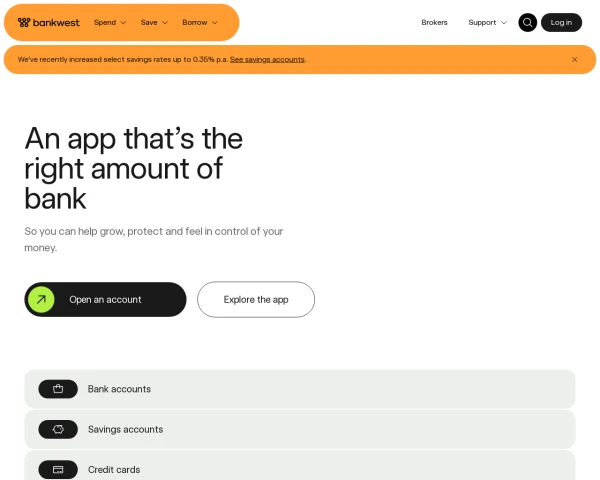 screenshot of Bankwest website
