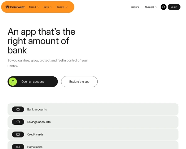 screenshot of Bankwest website