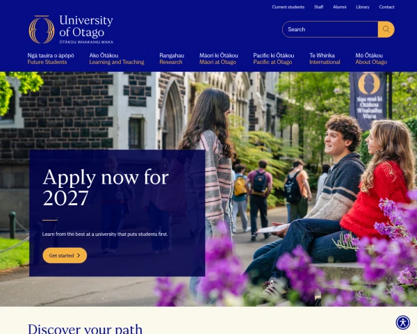 screenshot of University of Otago website