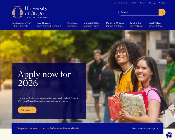 screenshot of University of Otago website