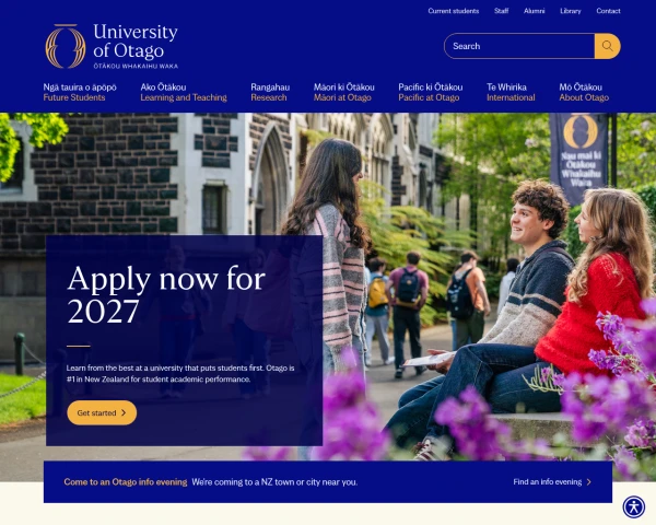 screenshot of University of Otago website