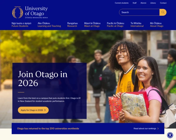 screenshot of University of Otago website