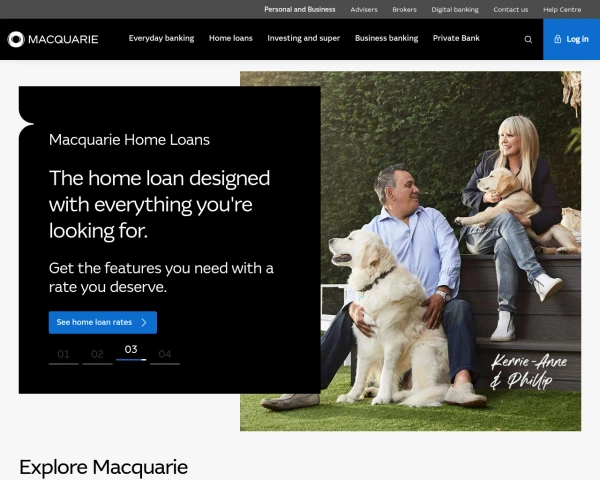 screenshot of Macquarie Bank website