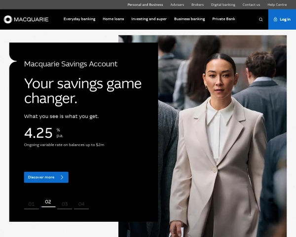 screenshot of Macquarie Bank website