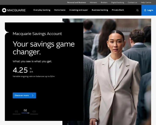screenshot of Macquarie Bank website