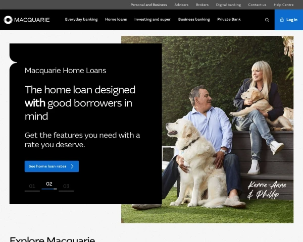 screenshot of Macquarie Bank website