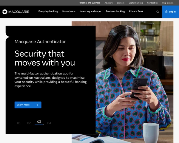 screenshot of Macquarie Bank website