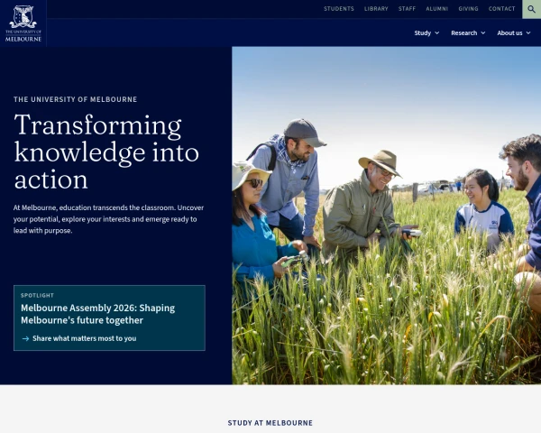 screenshot of University of Melbourne website