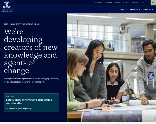 screenshot of University of Melbourne website