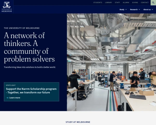 screenshot of University of Melbourne website