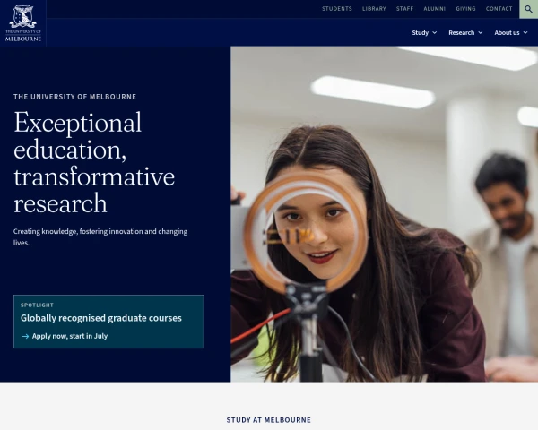 screenshot of University of Melbourne website