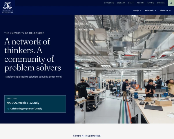 screenshot of University of Melbourne website