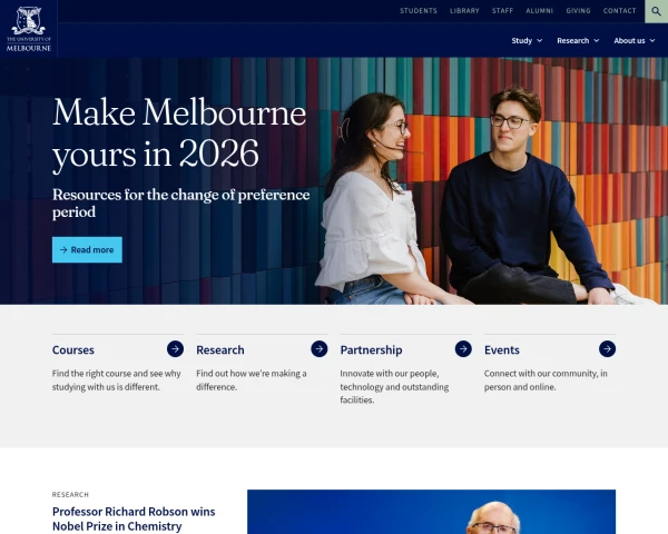 screenshot of University of Melbourne website