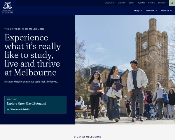 screenshot of University of Melbourne website