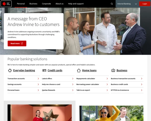 screenshot of NAB (National Australia Bank) website