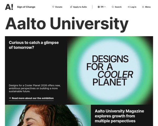 screenshot of Aalto University website