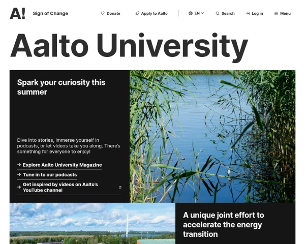 screenshot of Aalto University website