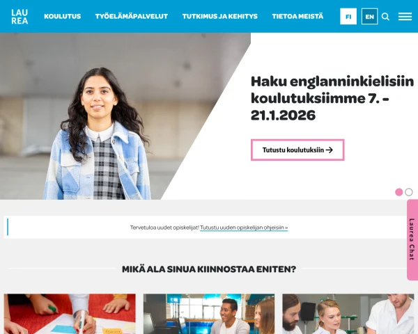 screenshot of Laurea University of Applied Sciences website