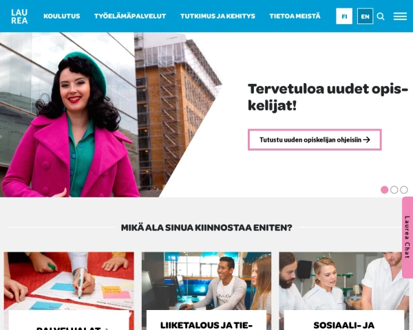 screenshot of Laurea University of Applied Sciences website