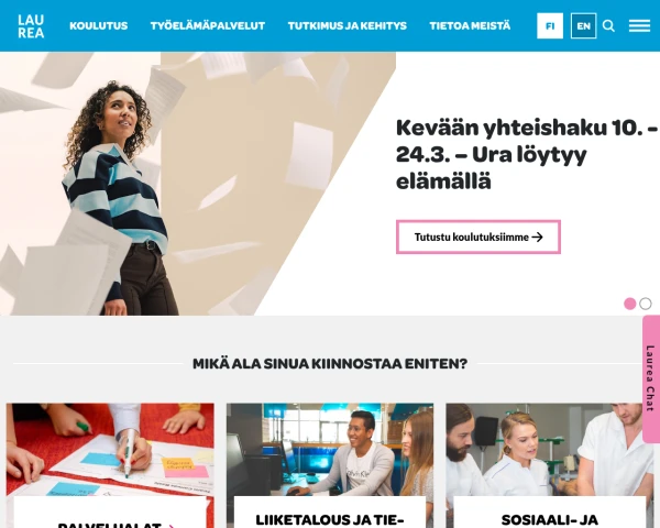screenshot of Laurea University of Applied Sciences website
