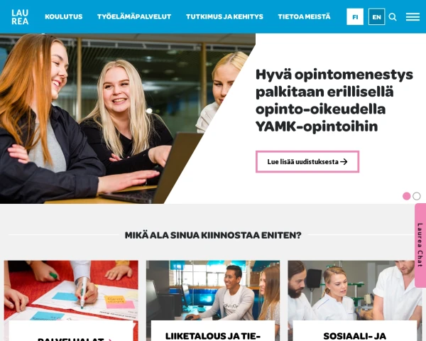 screenshot of Laurea University of Applied Sciences website