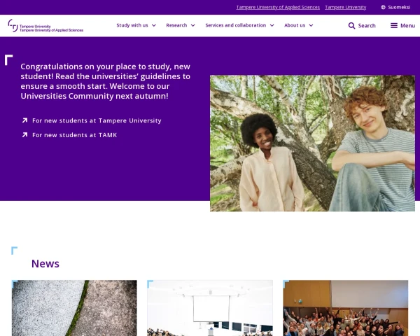 screenshot of Tampere University website