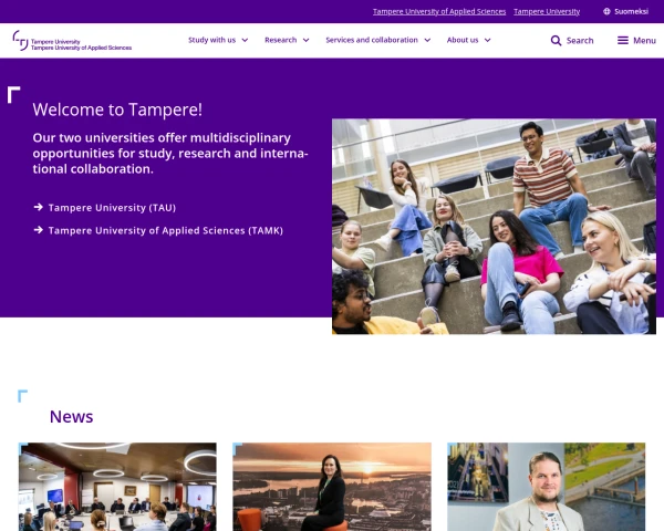 screenshot of Tampere University website