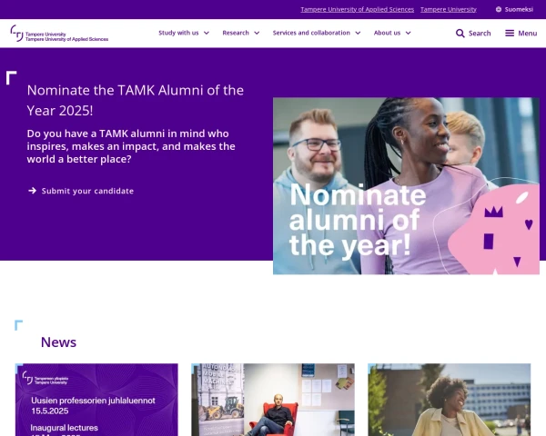 screenshot of Tampere University website