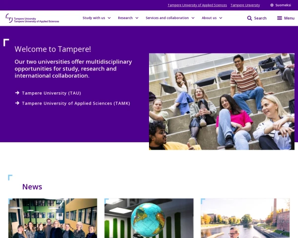 screenshot of Tampere University website