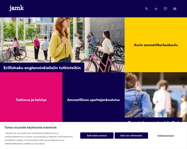 screenshot of JAMK University of Applied Sciences website