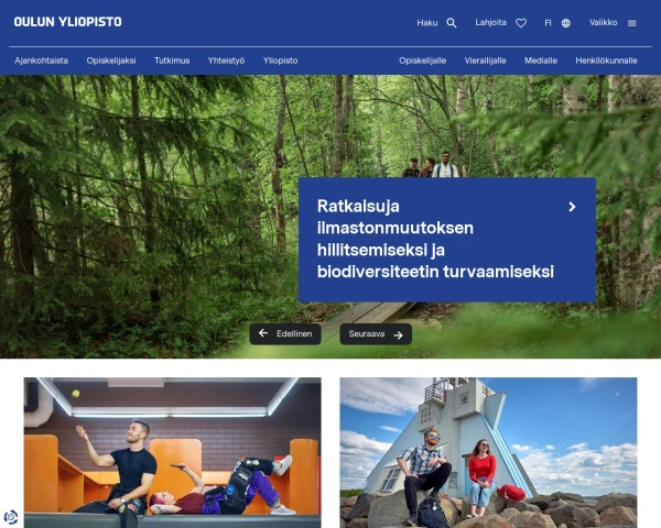 screenshot of University of Oulu website