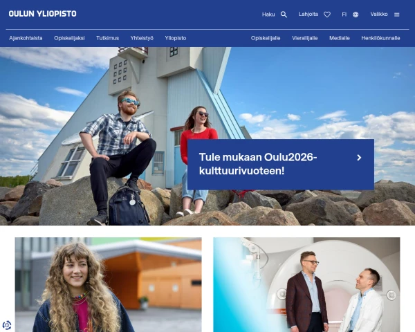 screenshot of University of Oulu website