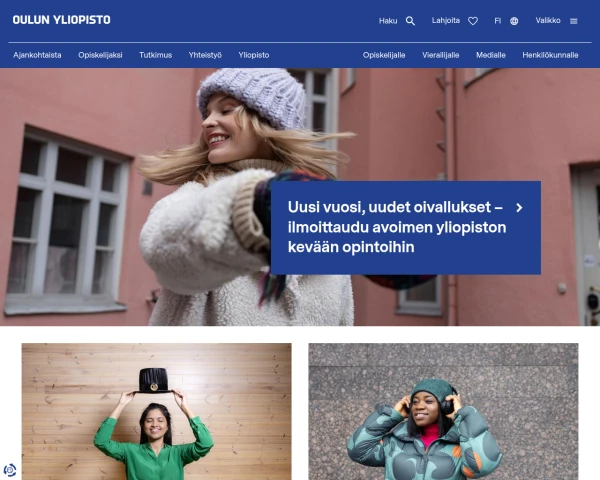 screenshot of University of Oulu website