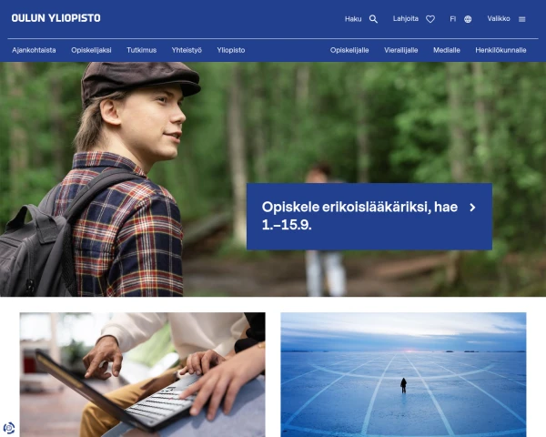 screenshot of University of Oulu website