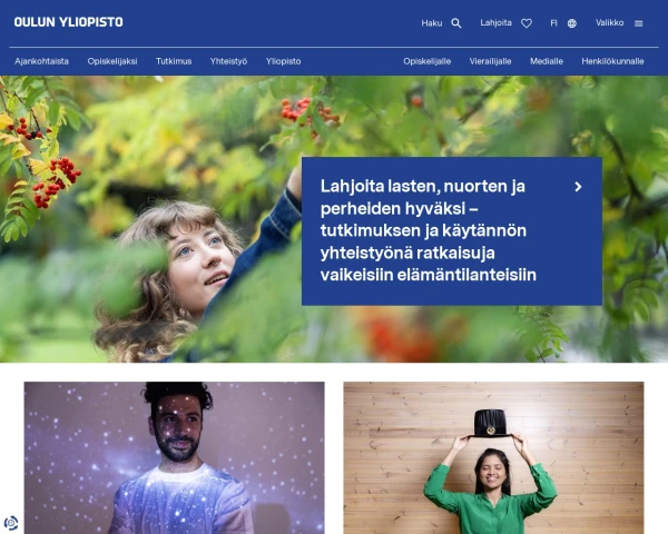 screenshot of University of Oulu website