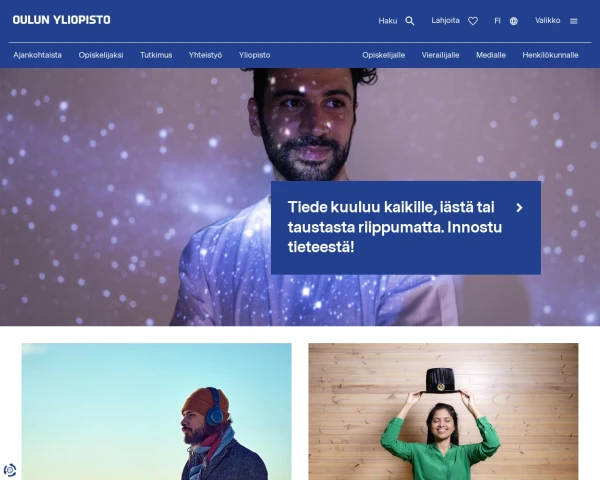 screenshot of University of Oulu website