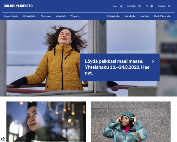 screenshot of University of Oulu website