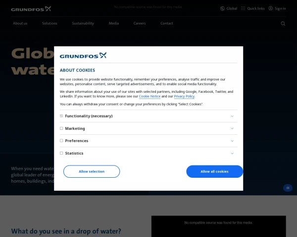 screenshot of Grundfos website