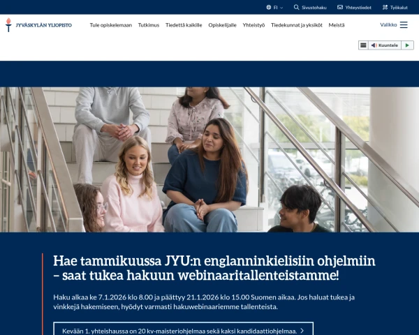 screenshot of University of Jyväskylä website