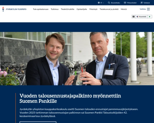 screenshot of University of Jyväskylä website