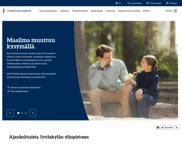 screenshot of University of Jyväskylä website