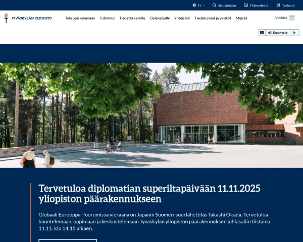 screenshot of University of Jyväskylä website