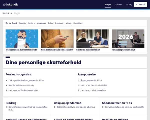 screenshot of Skatteforvaltningen website