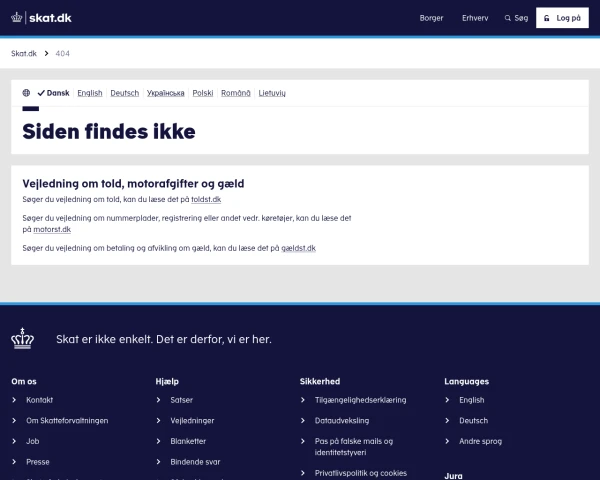 screenshot of Skatteforvaltningen website