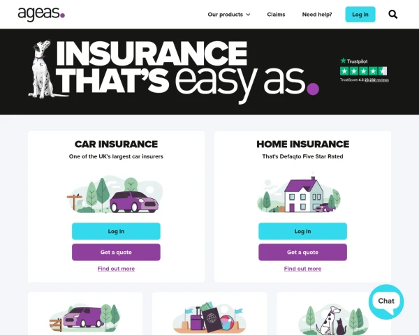 screenshot of Ageas UK website