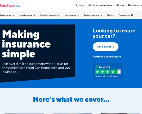 screenshot of Hastings Direct website