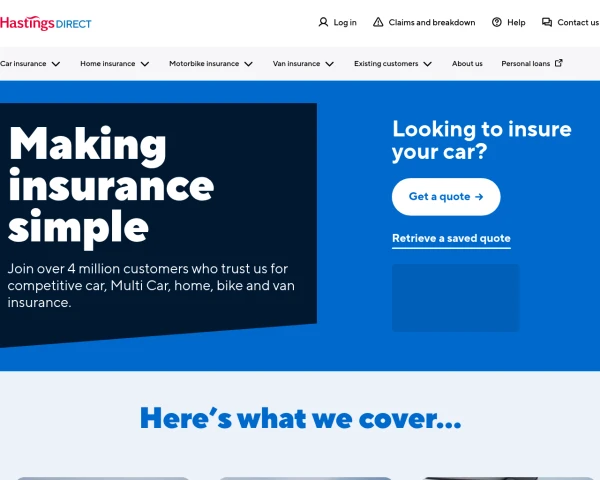 screenshot of Hastings Direct website