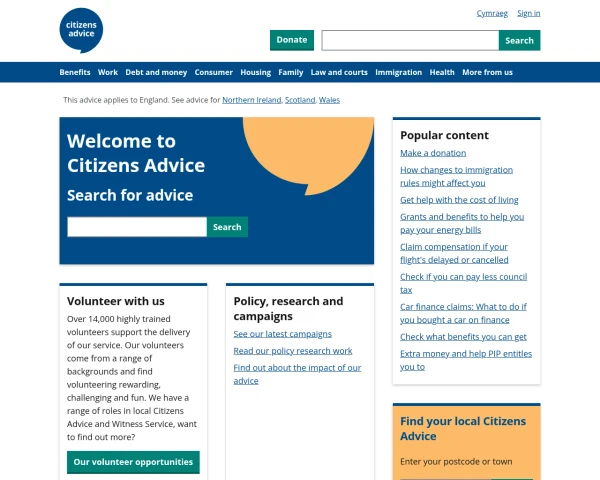screenshot of Citizens Advice (Invisible) website