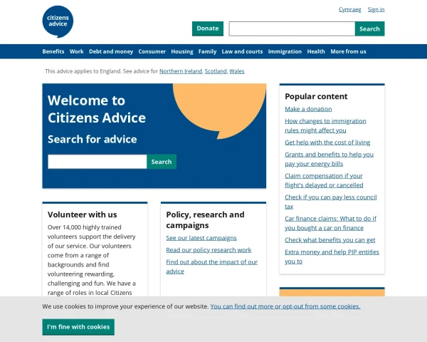 screenshot of Citizens Advice (Invisible) website