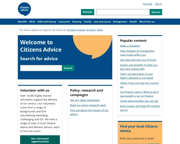 screenshot of Citizens Advice (Invisible) website